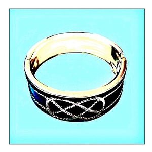 Enameled Navy Gold Bangle with Nautical Roped Bow